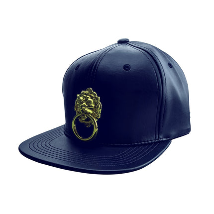 Navy Blue Faux Leather Snapback Hat