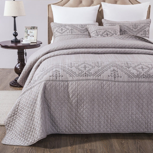 DaDa Bedding Elegant Fair Isle Purple Grey Yarn Dyed Quilted Coverlet Bedspread Set (JHW866)