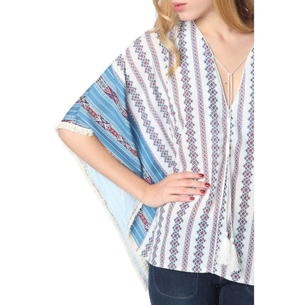 Blue oversized poncho top in tribe print