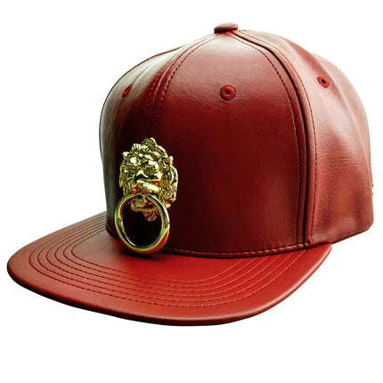 Red Faux Leather Snapback Hat
