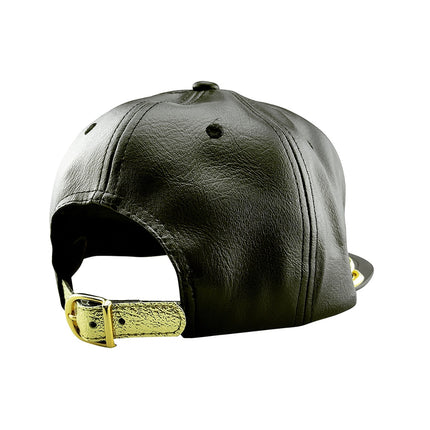 Faux Leather Snapback Hat with Glod Chain
