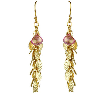 Pink Sapphire With Leaf Cascade Earrings