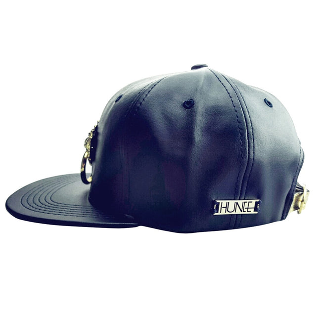 Navy Blue Faux Leather Snapback Hat